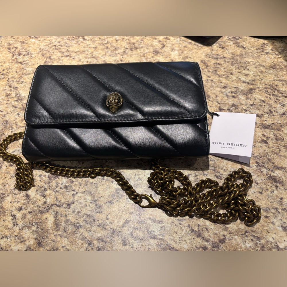 Kurt Geiger Black Soho Leather Wallet on Chain